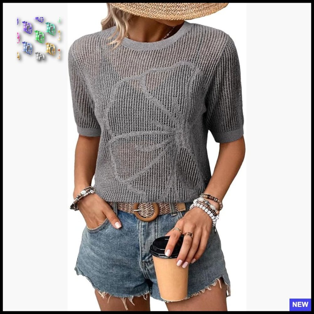 Crochet Hollow Out Floral Pullover Sweater Summer Boho Chic Beach Vacation